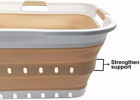 SAMMART 42L (11 gallon) Collapsible Plastic Laundry Basket - Foldable Pop Up Storage Container/Organizer - Portable Washing Tub - Space Saving Hamper/Basket (White/Latte) - Image 4
