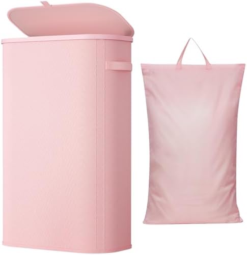 Lifewit Slim Laundry Basket with Lid and Removable Bag, 65L, Pink by Lifewit