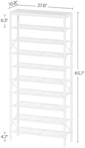 YATINEY 10 Tier Shoe Rack, Large Capacity Shoe Storage Organizer Holds 40 Pairs, Sturdy and Stable, for Entryway, Hallway, Closet, Dorm Room, White SS10WW - Image 3