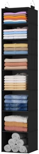 Lifewit Hanging Closet Organizer and Storage for Clothes 8 Tier | Portable, Foldable, Fabric, Top of Shelves with 2 Sturdy Hooks, Clothing Organization for Wardrobe, Dorm, Bedroom, Black by Lifewit