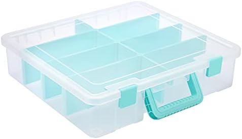 BTSKY Clear Plastic Dividing Storage Box with 8 Compartments Adjustable Storage Bin with Lid Portable Craft Storage Container Multipurpose Sewing Box Art Supply Organizer, 15.1x13.9x3.5 Inches by BTSKY