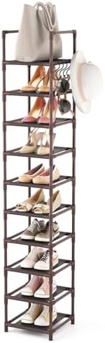LANTEFUL Tall Shoe Rack 10-Tier Narrow Shoe Shelf Storage for 10-15 Pairs Shoe and Boot, Sturdy Shoe Storage Space Saving Corner Shoe Rack Organizer for Closet, Entryway, Living Room, Brown by LANTEFULforTidyingHouse