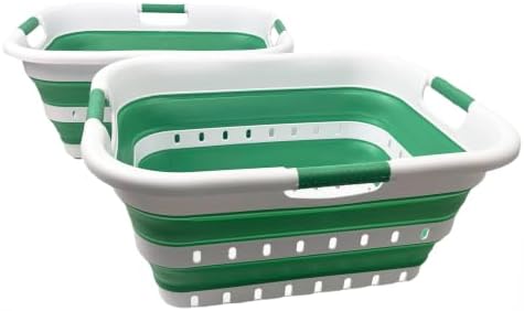 SAMMART Pack of 2 Collapsible Plastic Laundry Basket & Clothes Hamper, Comfort Non-Slip Handle, Foldable Storage Organizer with Space Saving Design, Portable Pop Up Container for Indoor and Outdoor - Image 2