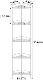 HuggieGems Metal Floor Standing Corner Shower Caddy, Silver, 5 Tier - Image 4