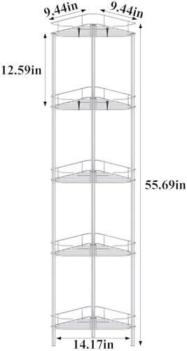 HuggieGems Metal Floor Standing Corner Shower Caddy, Silver, 5 Tier - Image 4