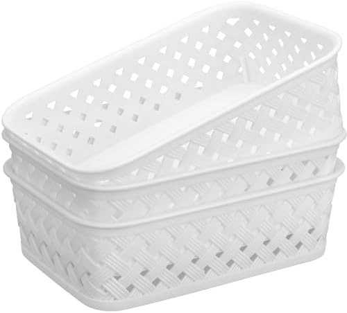 MaxGear 3 Pack Plastic Storage Baskets, Small, White by MaxGear