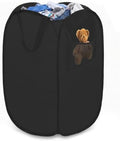 Pop Up Laundry Hamper with Side Pockets, Foldable Laundry Basket Reinforced, Privacy Protection Collapsible Basket, Sturdy and Lightweight Clothes Hamper for Dorm, Bedrooms, Bathrooms, Travel black by BATTOO
