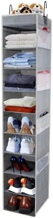 Large-Sized Hanging Shoe Organizer 10-Shelf, Sturdy Hanging Closet Organizer with 8 Side Pockets, Wider Hanging Shelves for Storage Shoes Clothes Jeans Shirts Toys, Grey by ROOMTALK