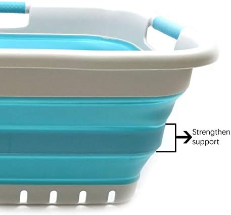 SAMMART 41L (10.8 gallon) Set of 2 Collapsible 3 Handled Plastic Laundry Basket-Foldable Pop Up Storage Container/Organizer-Space Saving Hamper/Basket (2, Grey/Bright Blue) - Image 4