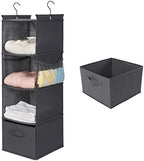 MAX Houser 4-Shelf Hanging Closet Organizer, Space Saver, Cloth Hanging Shelves with 2 Side Pockets, Foldable (Grey) | Foldable Fabric Hanging Shelves for Closet, Cloth Hanging Shelves with 2 sturdy hanging hooks, Small Space Saver by MAXHouser