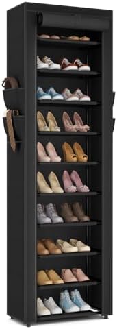 ROJASOP Shoe Rack with Covers 10 Tier Large Shoe Organizer Tall Shoe Closet Storage for 20-22 Pairs Shoe and Boot, Free Standing Shoe Rack Organizer for Closet, Entryway, Bedroom, Black by ROJASOP