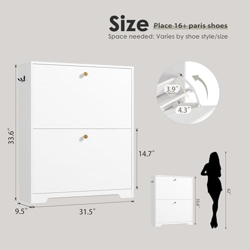 Nicetree Shoe Cabinet with 2 Flip Drawers, Modern Entryway Organizer, White - Image 2