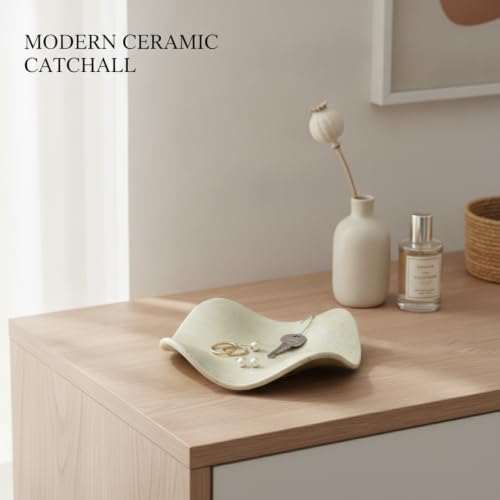 Effortless Catchall Tray for Keys and Jewelry, Irregular Ceramic Bowl with Matte Finish, Modern Nightstand Organizer, 7.7 x 7.7 Inches - Image 3