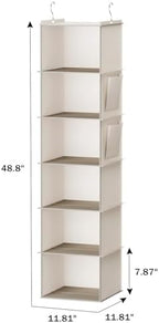 YOUDENOVA Hanging Closet Organizer and Storage, 6-Shelf, 2 Packs, Beige | Breathable Fabric, 2 Side Pockets, Clothes Organizer, Hanging Shelves, Closet Storage, College Dorm Room Essentials for Guys - Image 3