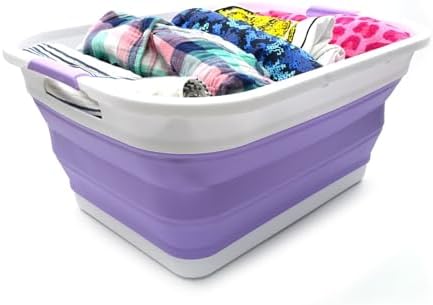 SAMMART 41L (10.8 gallon) Collapsible Plastic Laundry Basket-Foldable Pop Up Storage Container/Organizer-Portable Washing Tub-Space Saving, Water capacity: 32L (8.4 gallon) (Rectangular, Lt. Purple) - Image 5