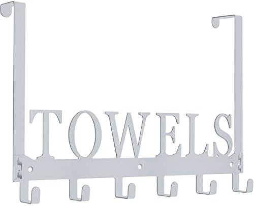 Over The Door Hooks, Towel Rack for Bathroom, Door Mount Towel Hooks Bath Towel Hanger for Bedroom Kitchen Pool Beach Towels Bathrobe Wall Mount Towel Holder for Bathrooms (6 Hooks, Silver Grey) by Kuhome