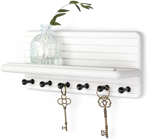 Rebee Vision Pine Key Holder Wall Mount with 6 Hooks for Room Decor, White by REBEEVISION