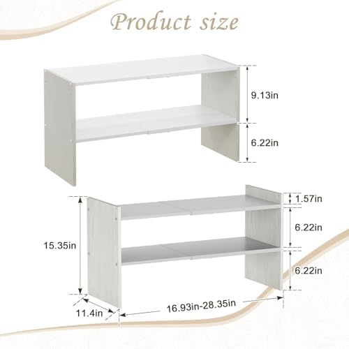 X-cosrack 2 Pack 2-Tier Shoe Rack Organizer for Closet, Expandable and Adjustable White Shoe Rack, Stackable Iron Wood Combination Shoe Storage Shelves for Closets, Entryway, Small Space, Garage - Image 3