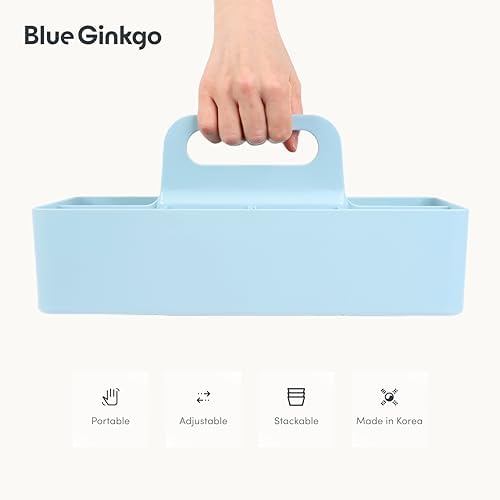 BLUE GINKGO Stackable Organizer Caddy, Long, Blue, Made in Korea - Image 5