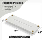 Razborci Water Absorbing Stone Sink Caddy Kitchen Sink Organizer Tray, Diatomite Bathroom Counter Tray, Gold Faucet Drying Mat Coaster Soap Dish Rack Riser Dispenser Sponge Holder, Beige 12.5" x 4.5" - Image 3