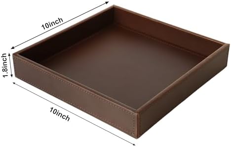HofferRuffer Faux Leather Vanity Tray, Elegant Desktop Storage Organizer, Decorative Catchall for Perfume, Bathroom Valet, Nightstand or Dresser, 10 x 10 x 1.8 inches (Brown) - Image 2