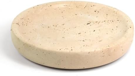 LIN CHUAN Marble Jewelry Dish, Round Ring Dish, 5.5 Inch, Travertine Beige by LINCHUAN
