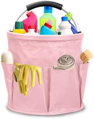 Qivine 17L Cleaning Caddy with Handle, Foldable Cleaning Bucket, Pink by Qivine