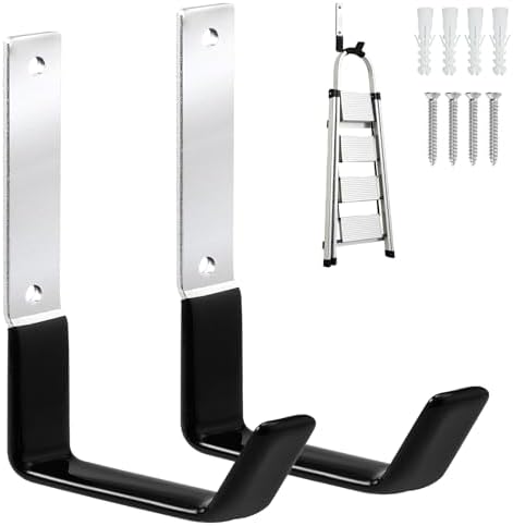 GeeWatom Heavy Duty Steel Garage Hooks,Garage Storage Utility Hooks,Anti-Slip Garage Hooks,Garage Garden Tool Organizer,Steel Wall Mount Hooks, Garden Hose Hanger, Black J Hooks (Large-2PC) by GeeWatom