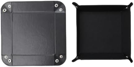 Valet Tray Desktop Storage Organizer – Vegan Leather Catchall Tray Bedside Vanity Tray Nightstand Caddy Holder for Remote Controller, Watch, Keys, Phone, Wallet, Coin, Jewelry, Black - Image 2