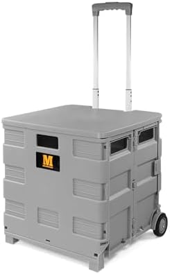 MaxWorks Collapsible Rolling Utility Cart with Lid 80 lb Capacity Folding Dolly with Telescoping Handle Heavy Duty Plastic Crate on Wheels for Shopping Office and Teachers (50876) by MaxWorks