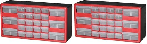 Akro-Mils 26-Drawer Plastic Drawer Storage Cabinet for Garage Organization, Bead Organizer, Building Bricks Storage, Teacher Toolbox, Makeup Organizer, 20-Inch W x 6-Inch D x 10-Inch H, 10126 Red by Akro-Mils