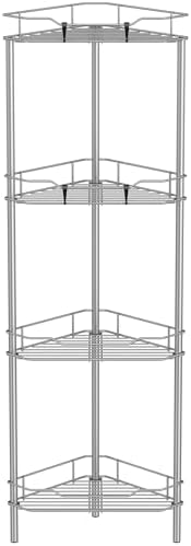HuggieGems Metal Floor Standing Corner Shower Caddy, Gray, 4 Tier by HuggieGems