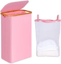 iEGrow 75L Slim Laundry Hamper, Narrow Laundry Basket with Lid,Foldable Clothes Hamper with Bamboo Handles,Hamper Basket with Removable Inner Bag for Laundry Room Bedroom College Dorm,19.8 Gals Pink by iEGrow