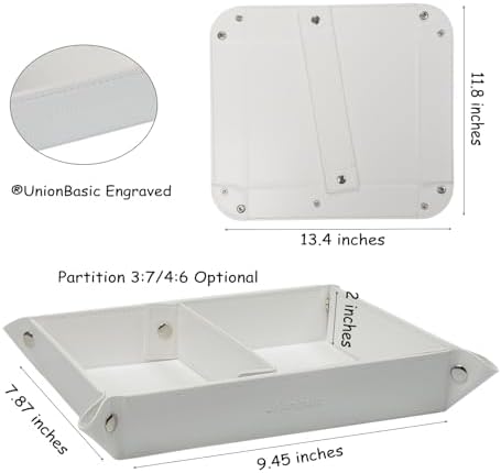 UnionBasic Medium Valet Tray, Jewelry Tray for Rings Watches Earrings, Entryway Catchall Caddy for Coins Keys Change, Nightstand Bedside Valet Holder, Trays for Electronic Gadgets, White Plus - Image 2