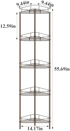 HuggieGems Metal Floor Standing Corner Shower Caddy, Bronze, 5 Tier - Image 7