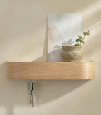 Kazai. Key Holder 'Toke' | Minimalist Key Hook Design from Berlin | Modern Key Holder Wall Mount with Wooden Shelf | Key Rack for Wall as Entryway Organizer | Oak, White by KAZAI