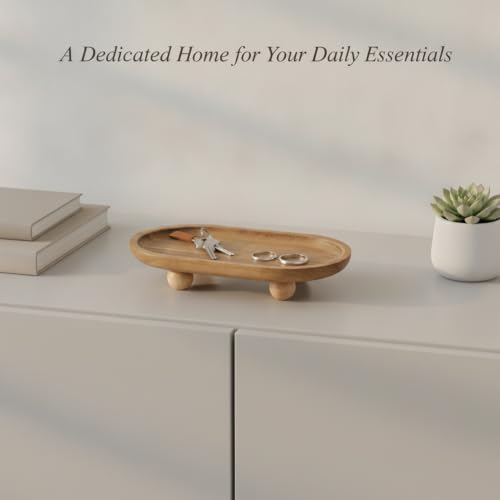 Solid Wood Catchall Tray for Keys & Rings, Natural Finish Entryway Organizer with Raised Edges, Compact Desktop Storage - Image 2