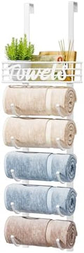 HapiRm Towel Racks for Bathroom Storage - 6 Tier Over The Door & Wall Mount Rolled Towel Storage Organizer Holder with Metal Shelf Basket for Small Bathroom, Camper, Rv - White, Patented by HapiRm