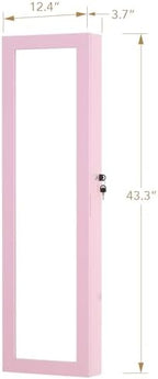 Full Length Mirror Jewelry Cabinet Organizer Lockable Door Wall-Mounted Jewelry Armoire with Shelves and Behind the Door Storage Pink - Image 4