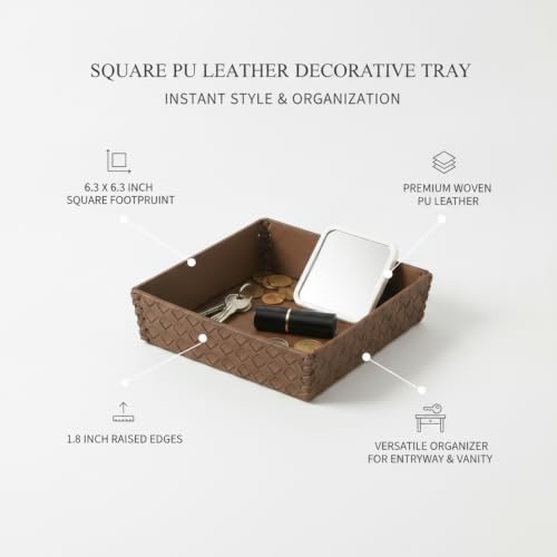 6.3 Inch Square PU Leather Catchall Tray for Keys, Jewelry & Decor - Modern Storage Organizer for Entryway, Vanity, Nightstand (1 Pack) - Image 4
