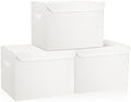 Bagnizer Large 17" 42 Quarts Collapsible Stackable Storage Bins with Lids [3-Pack] Foldable Fabric Linen Storage Boxes Cube, Closet Organizer Baskets with Label (16.7 x 12 x 12, White) by Bagnizer