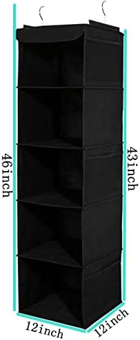 BrilliantJo 2 Pack Hanging Closet Organizer, 5 Shelves Hanging Storage with 6 Side Pockets for Clothes Shoes, 43"x12"x12"(Black) - Image 3