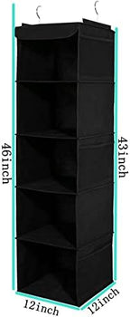 BrilliantJo 2 Pack Hanging Closet Organizer, 5 Shelves Hanging Storage with 6 Side Pockets for Clothes Shoes, 43"x12"x12"(Black) - Image 3
