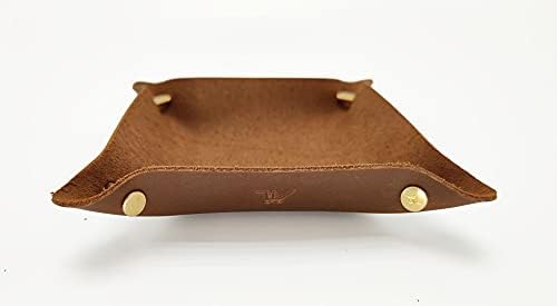 Leather Valet Tray Entryway Catchcall Tray Nightstand Organizer Storage for Wallets Watches Keys Holder Dish Bowl Coins Office Desk Accessory (Cinnamon-Crazy Horse Leather). - Image 3