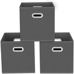 Yunkeeeper storage bins Cubes, Fabric Cube Organizer with Handle, Foldable Cube Bins for Cloth or Accessary Storage, 11x11x11, Set of 3,(Gray) by Yunkeeper