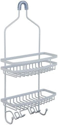 Bath Bliss Shower Head Caddy, Suction Cup Backing, 2 Tier Shelving & 6 Accessory Hooks, White (23386-WHITE) by BathBliss
