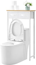 MOHOPE 2-Tier Over The Toilet Storage with 2 Fabric Drawers, Freestanding Above The Toilet Storage Cabinet, Space Saver Metal Over Toilet Bathroom Organizer Shelf for Small Space, Natural and White by MOHOPE