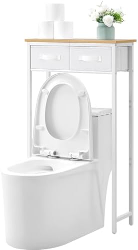MOHOPE 2-Tier Over The Toilet Storage with 2 Fabric Drawers, Freestanding Above The Toilet Storage Cabinet, Space Saver Metal Over Toilet Bathroom Organizer Shelf for Small Space, Natural and White by MOHOPE