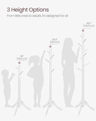 VASAGLE Solid Wood Coat Rack, Free Standing Tree-Shaped Coat Rack with 8 Hooks, 3 Height Options, for Clothes, Hats, Bags, Living Room, Bedroom, Home Office, Cloud White URCR01WT - Image 6