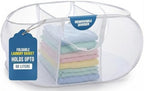 Handy Laundry Collapsible Laundry Basket, 3-Compartment Mesh Laundry Sorter, Foldable Pop Up Hamper with Handles, Space-Saving Durable Organizer for Dorm, Bedroom, Travel, White by Handy+Laundry